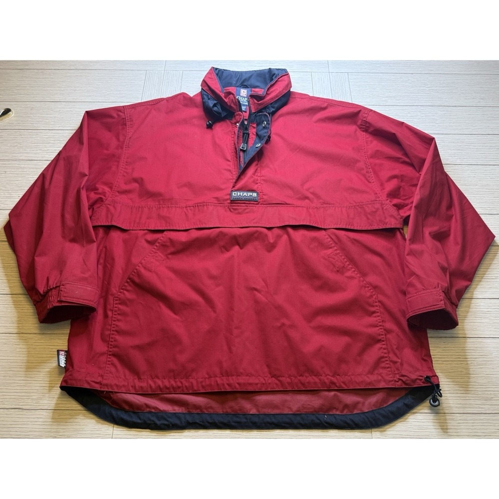 Ralph Lauren Chaps VTG 90s 1/4 Zip Pullover Windbreaker Light Jacket Red Navy XL